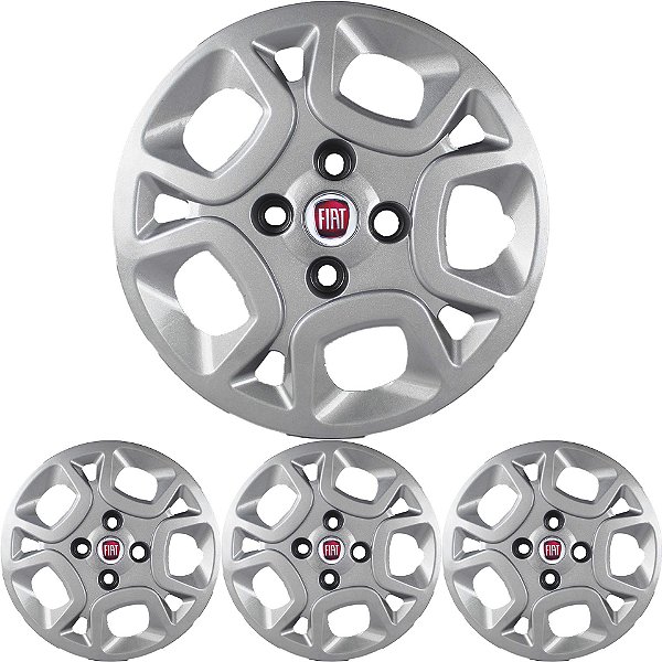 JG 4 Calota Uno Attractive 2011 12 a 24 Aro 14 Prata Metálico com Emblema