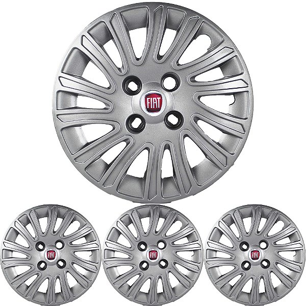 JG 4 Calota Grand Siena 2012 2013 Aro 14 Prata Metálico com Emblema