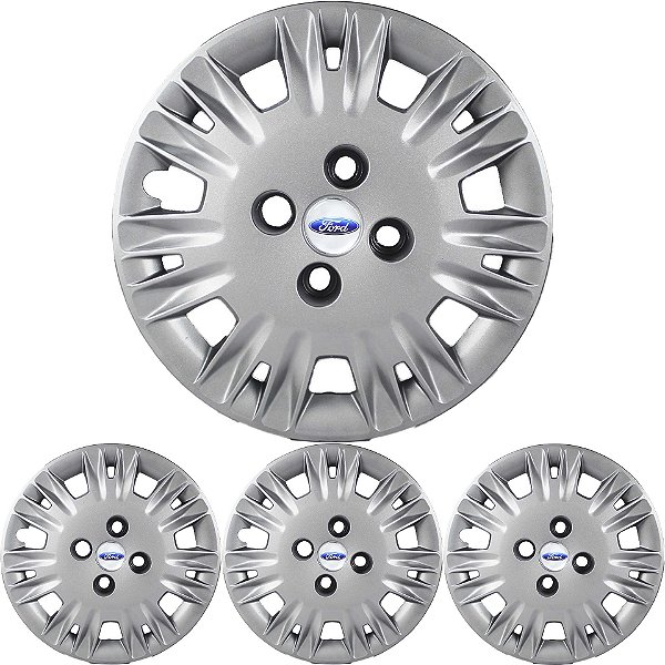 JG 4 Calota New Fiesta 2014 15 16 17 Aro 14 Prata Metálico com Emblema