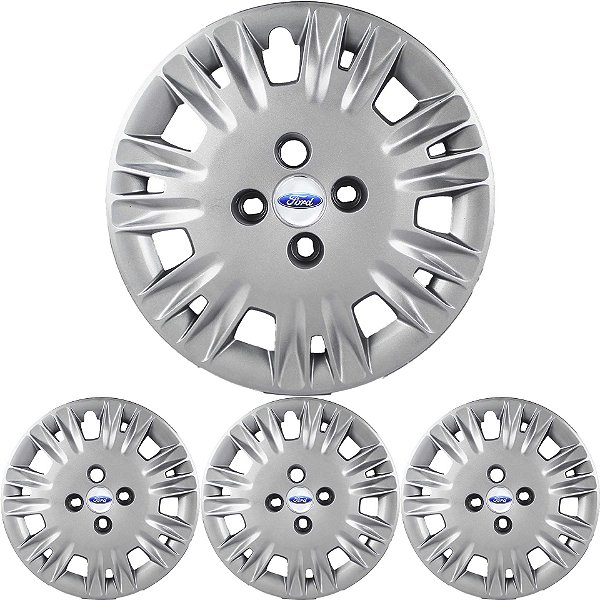 JG 4 Calota New Fiesta 2014 15 16 17 Aro 15 Prata Metálico com Emblema