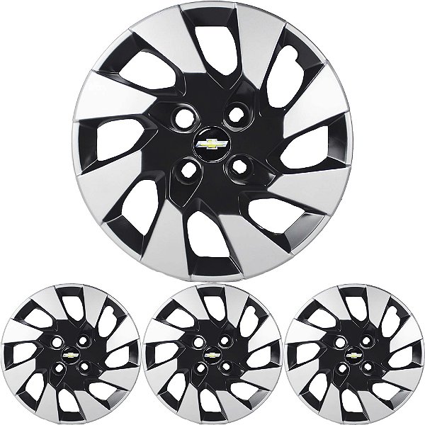 JG 4 Calota Onix 2014 15 16 Aro 14 Black Piano com Prata Metálico com Emblema