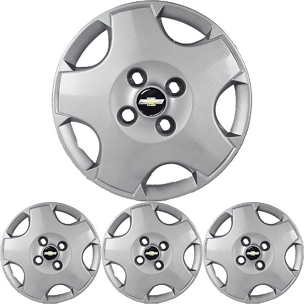 JG 4 Calota Prisma Aro 13 Prata Metálico com Emblema