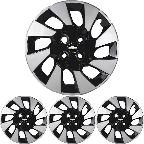JG 4 Calota Prisma 2014 15 16 Aro 15 Black Piano com Prata Metálico com Emblema