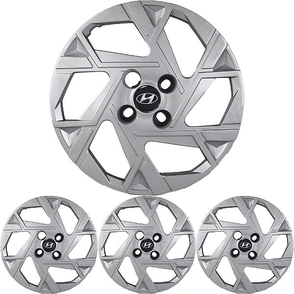 JG 4 Calota HB20 2024 2025 Aro 15 Prata Metálico com Emblema