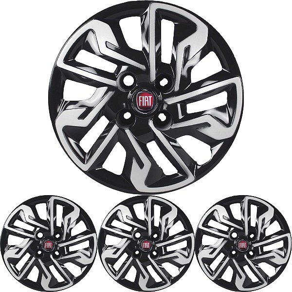 JG 4 Calota Argo 2017 18 19 20 TODOS Aro 14 Black Piano com Prata Metálico com Emblema