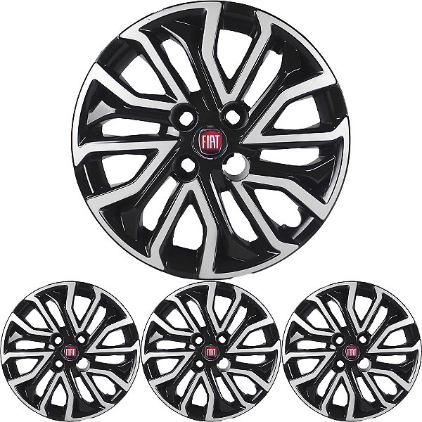 JG 4 Calota Cronos 2022 +TODOS Aro 14 Black Piano com Prata Metálico com Emblema