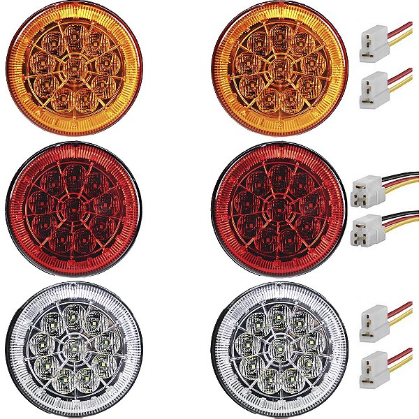 6 Lanterna Traseira 125mm Caminhão Carreta Mod. Randon 10 LED 24V +Conector