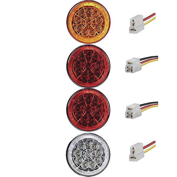 4 Lanterna Traseira 125mm Caminhão Carreta Mod. Randon 10 LED 24V +Conector