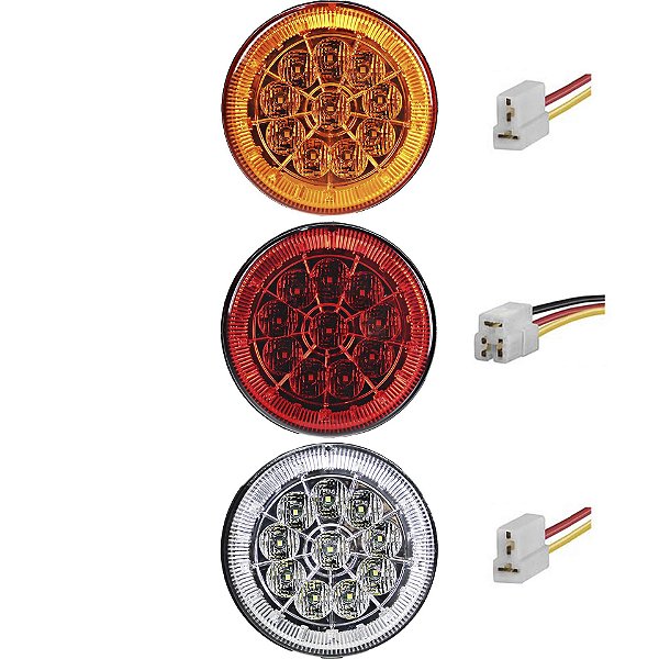 3 Lanterna Traseira 125mm Caminhão Carreta Mod. Randon 10 LED 24V +Conector