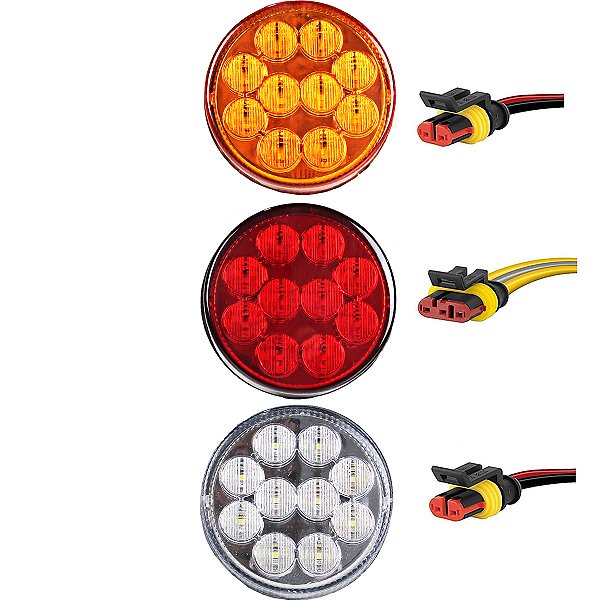 3 Lanterna Traseira 96mm Ônibus Caminhão Bugue 10 LED 24V +Conector