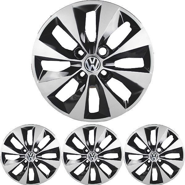 JG 4 Calota Gol G6 Aro 14 Black Piano com Prata Metálico com Emblema