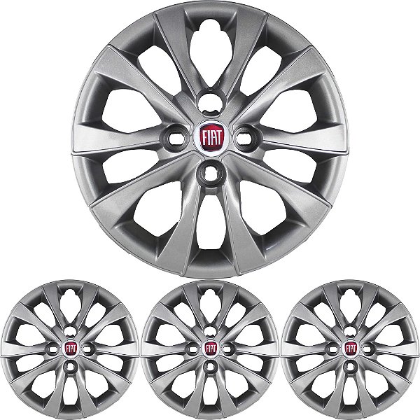 JG 4 Calota Mobi 2021 Aro 14 Prata Metálico com Emblema