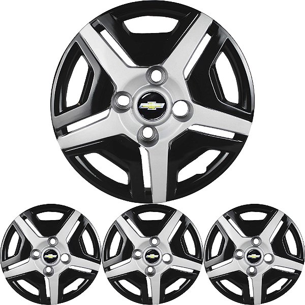 JG 4 Calota Corsa Classic Aro 13 Black Piano com Prata Metálico com Emblema