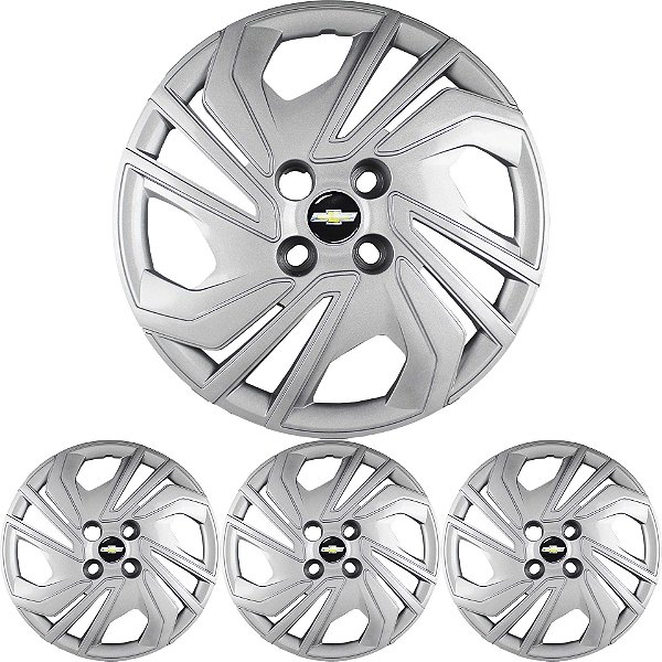 JG 4 Calota Onix 2023 2024 2025 +TODOS Aro 15 Prata Metálico +Emblema