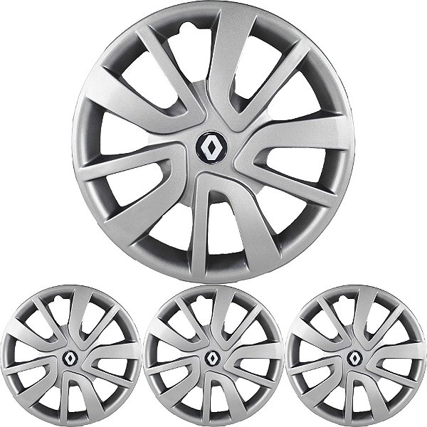 JG 4 Calota Sandero Aro 15 Prata Metálico +Emblema