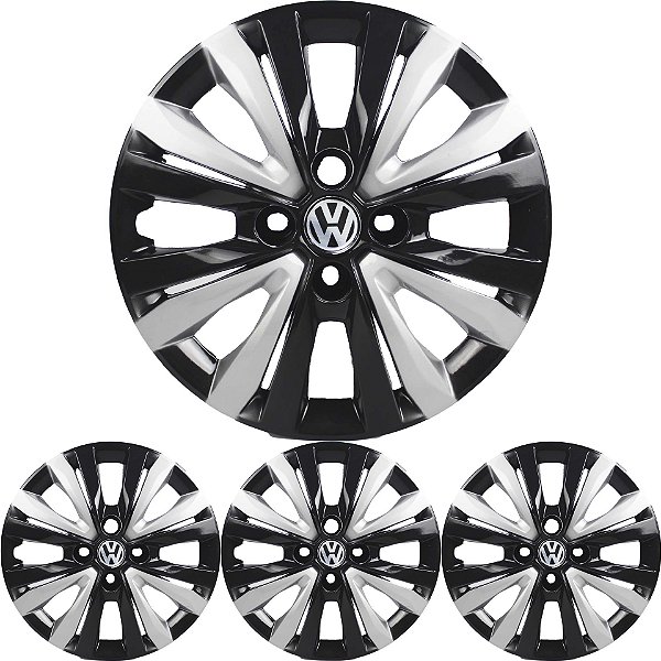 4 Calota Gol G7 Aro 14 Black Piano Prata Metálico + Emblema