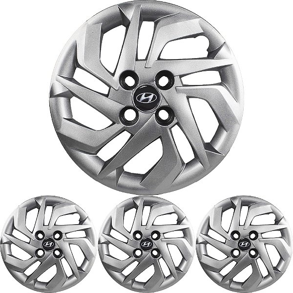 4 Calota HB20 Aro 14 Prata Metálico com Emblema