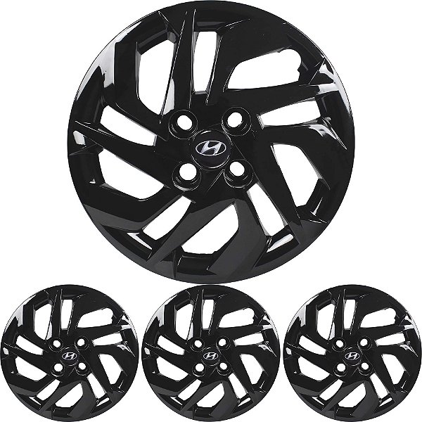 4 Calota HB20 Aro 14 Black Piano com Emblema