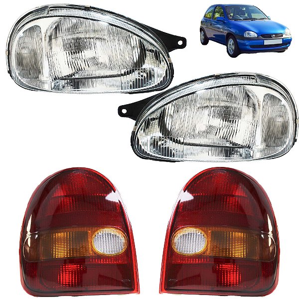 Cj Farol Lanterna Corsa 1994 95 96 97 98 99 Cromado Raiado BI