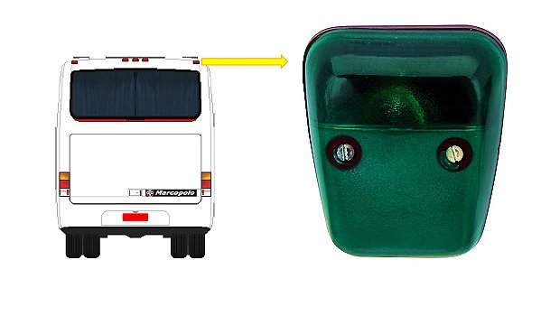 Lanterna Traseira Teto Vigia Verde C/ Soquete - Ônibus Marcopolo GV 1000 Viaggio Paradiso