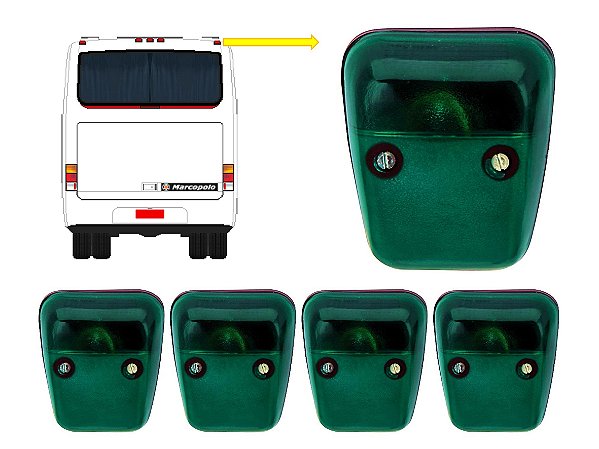 KIT 5 Lanterna Traseira Teto Vigia Verde C/ Soquete - Ônibus Marcopolo GV 1000 Viaggio Paradiso