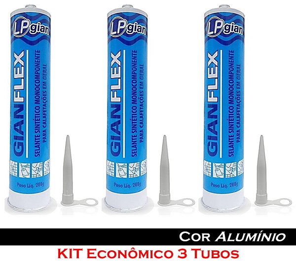 3 Selante Adesivo Cola - Gian Flex - Para Farol / Lente / Lanterna / Baú - Cor Alumínio