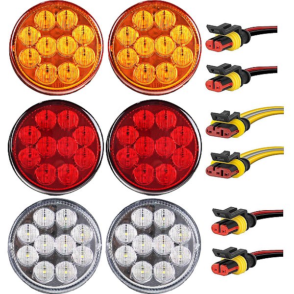 6 Lanterna Traseira 96mm Ônibus Caminhão Bugue 10 LED 24V +Conector