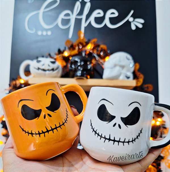 Xícara Halloween Jack com Fantasma e Abóbora interna