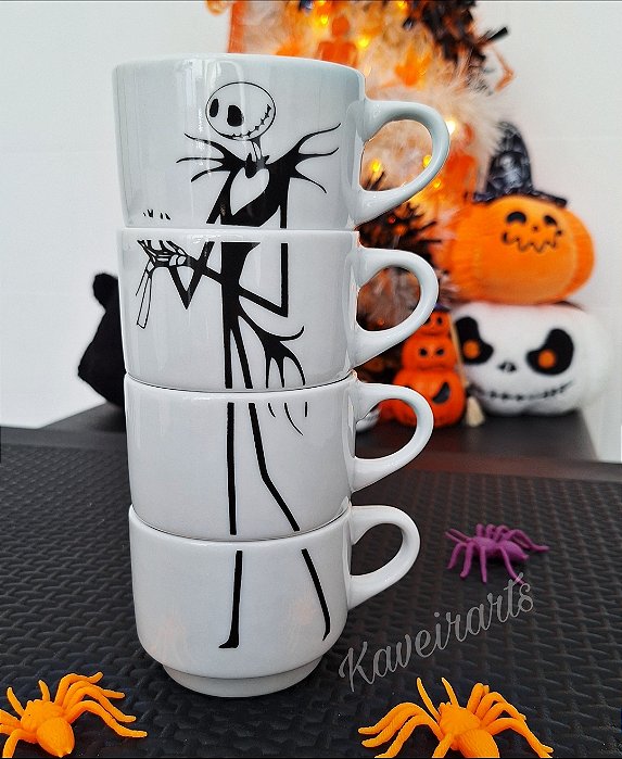 Kit 4 Canecas Empilhavel Jack Skellington 180ml cada