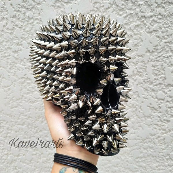 Caveira Spike  - Grafite e Dourado - Grande