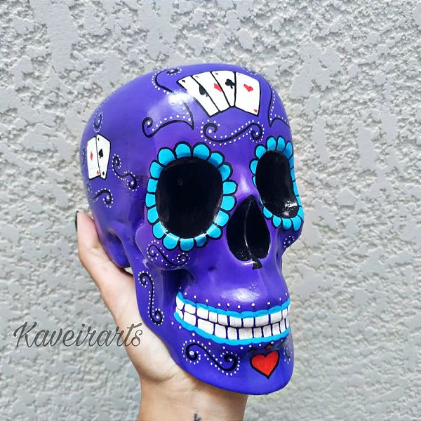 Caveira Mexicana com Cartas de Baralho - Grande
