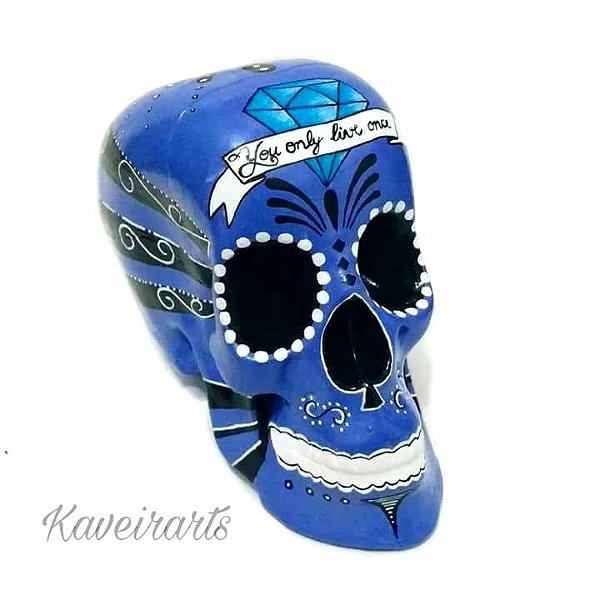 Caveira Mexicana Lilás com Diamante - Grande