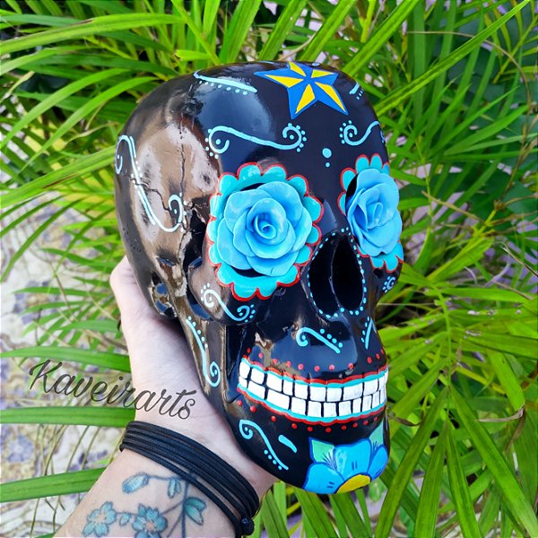 Caveira Mexicana Preta com Estrela - Grande