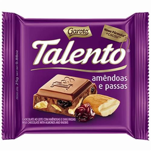 CHOCOLATE TALENTO 25G AMENDOAS E PASSAS
