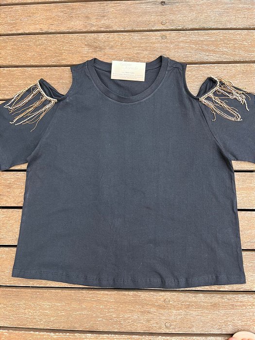 T Shirts Strass Ombro Vazado