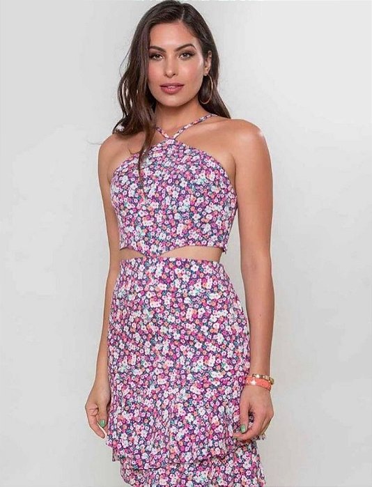 Vestido Floral Vazado Cintura