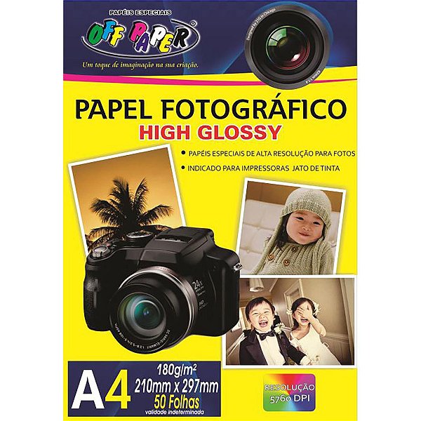 Papel Fotográfico High Glossy A4 180g, pacote 50 fls.