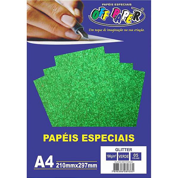 Papel Glitter Verde A4 180g 5 Fls