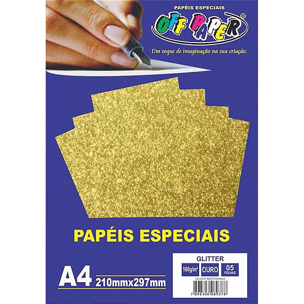 Papel Glitter Ouro A4 180g 5 Fls
