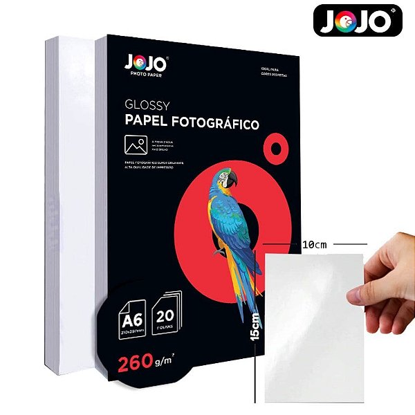 Papel Fotográfico Glossy  10x15 - Jato de Tinta, 260g/m2,  pacote 20fls.