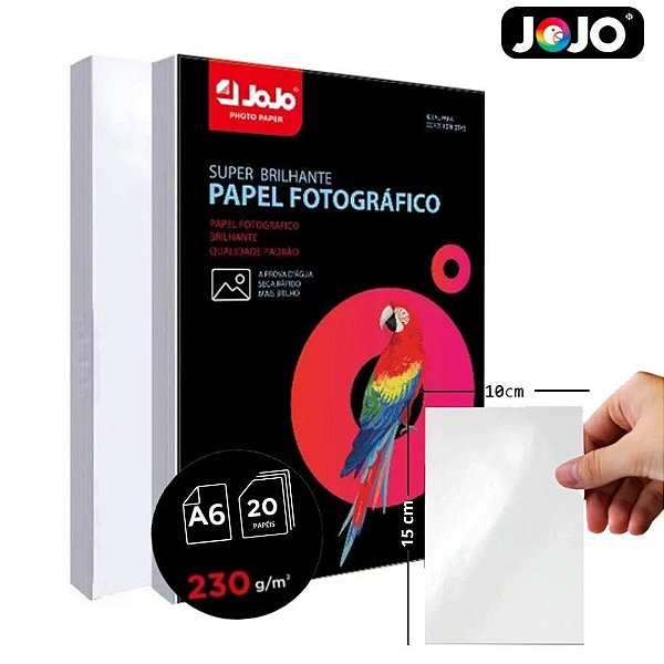 Papel Fotográfico Glossy  10x15 - Jato de Tinta, 230g/m2,  pacote 20fls.