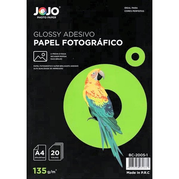 Adesivo Fotográfico Glossy A4 - Jato de Tinta, 135g/m2,  pacote 20fls.