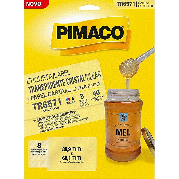 TR6571 Pimaco Transparente Cristal, 88,9mmx60,1mm Carta, Jato de Tinta 5 Fls