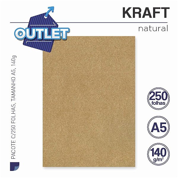 250 Folhas Kraft Natural 140g/m2 - Formato A5 (14,8x21cm)