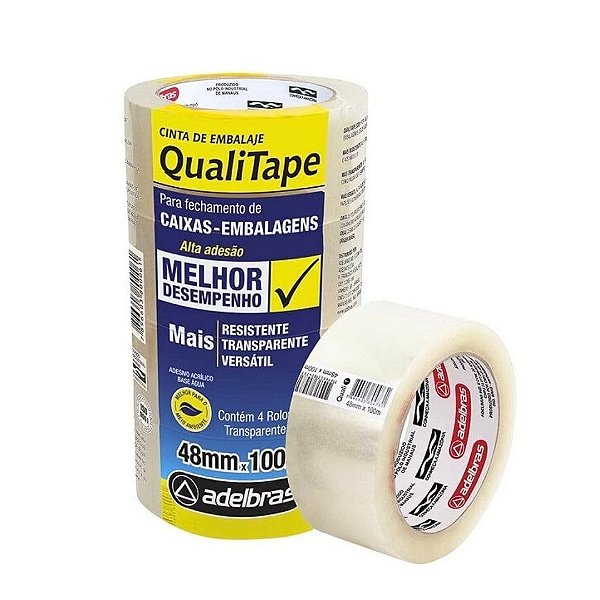 FITA QUALITAPE TRANSPARENTE 48MM X 100M - TORRE COM 4 ROLOS
