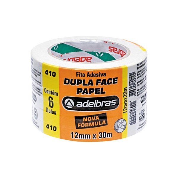 FITA DUPLA FACE PAPEL 410 - 12MM X 30M - TORRE COM 6 ROLOS