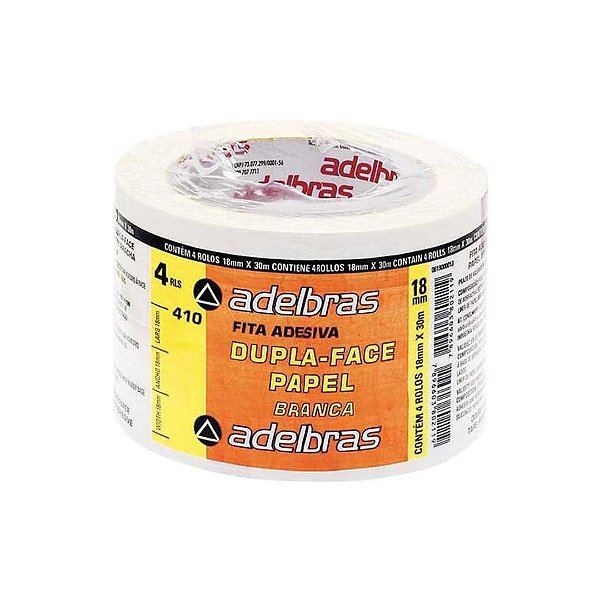 FITA DUPLA-FACE PAPEL 410 - 18mm X 30m - TORRE COM 4 ROLOS