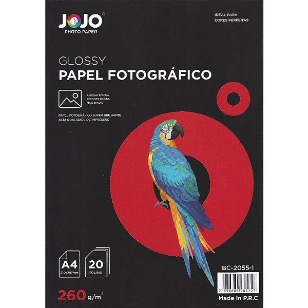 Papel Fotográfico Glossy A4 - Jato de Tinta, 260g/m2,  pacote 20fls.