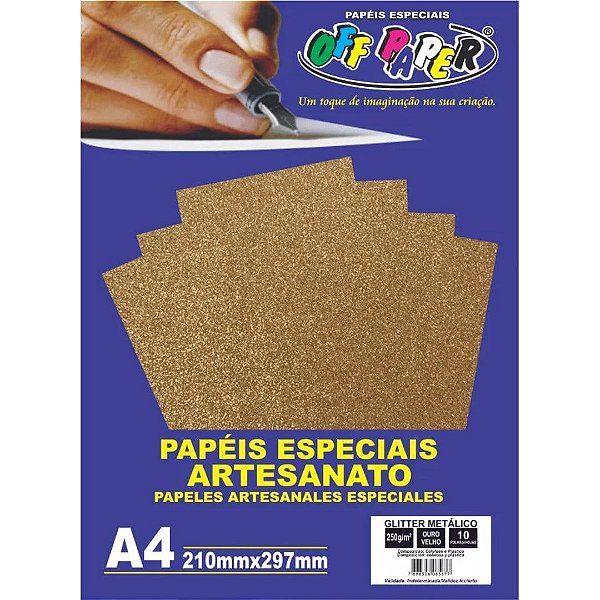 PAPEL GLITTER METALICO OURO VELHO A4 250G 10 FLS