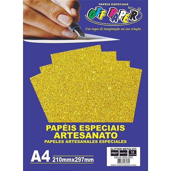 PAPEL GLITTER METALICO AMARELO A4 250G 10 FLS